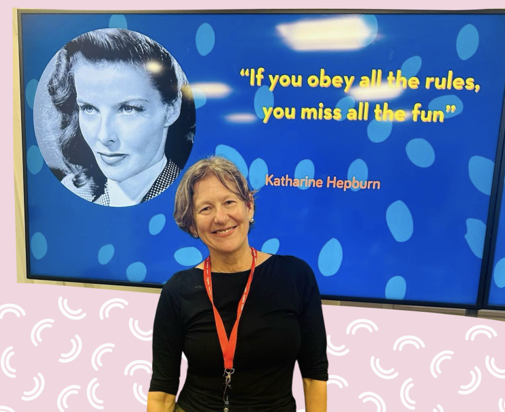 Katie at the first Levity Lounge event - a highlight from the year of lessons